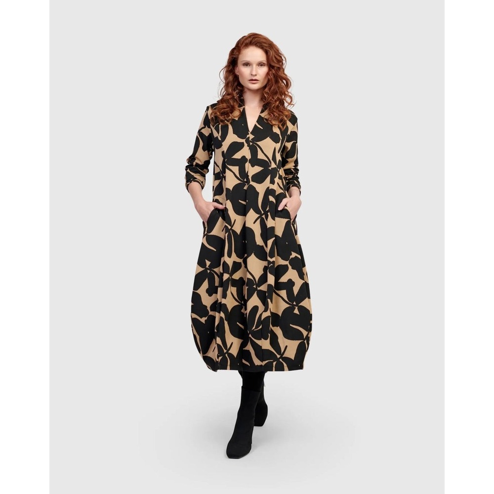 Alembika Honore Cocoon Dress‎ Blackout pattern V-neck pockets 3/L